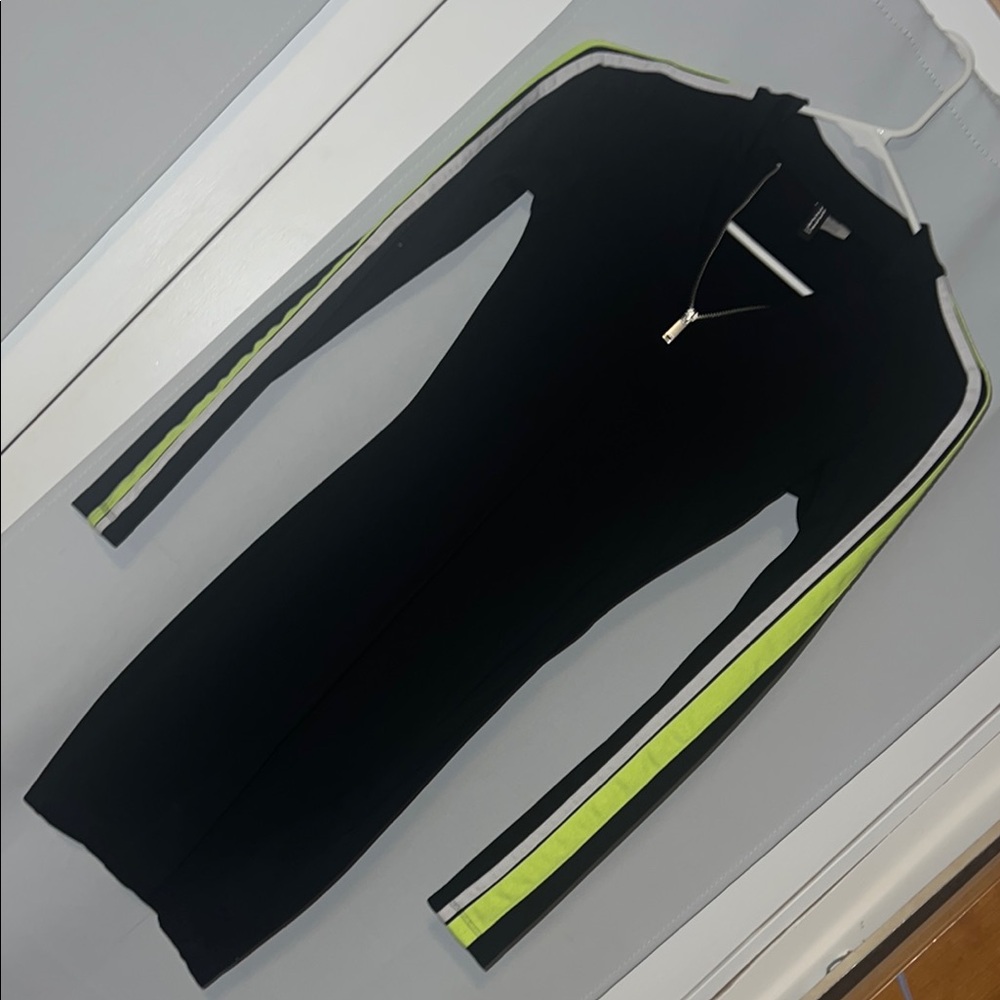 H&M Black Long Sleeve Dress with Green and White Stripes